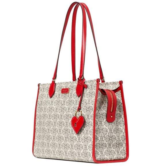 New Kate Spade Spade Flower Coated Canvas Large Market Tote Cherry Rose - Picture 3 of 6